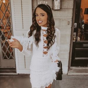 Long Sleeve Lace Up White Dress